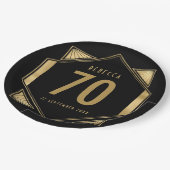 Art Deco Frame 70. Geburtsdatum Pappteller (Schrägansicht)