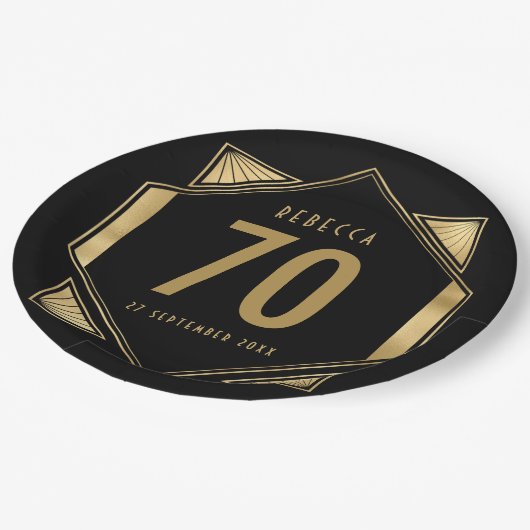 Art Deco Frame 70. Geburtsdatum Pappteller (Schrägansicht)