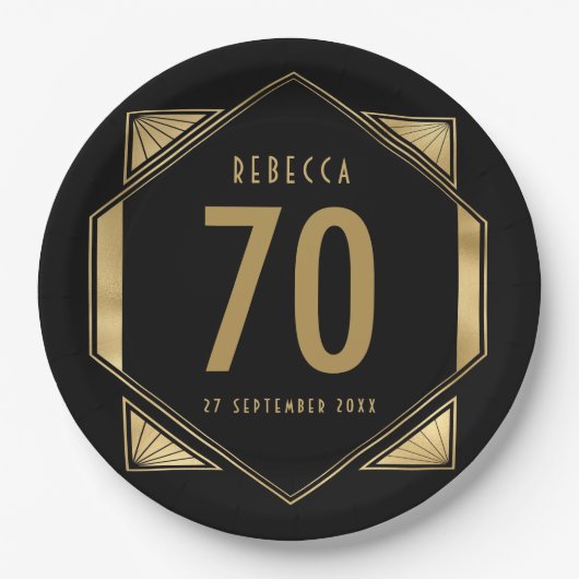 Art Deco Frame 70. Geburtsdatum Pappteller (Vorderseite)