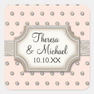 Art Deco Frame Champagne Silver Jewel Dots Quadratischer Aufkleber