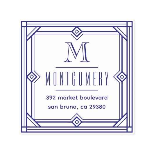 Art Deco Frame Monogram Family Name Rücksendeadres Permastempel (Design)