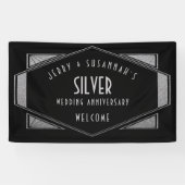 Art Deco Frame Silver Anniversary Namen Black Banner (Horizontal)