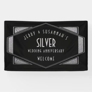Art Deco Frame Silver Anniversary Namen Black Banner