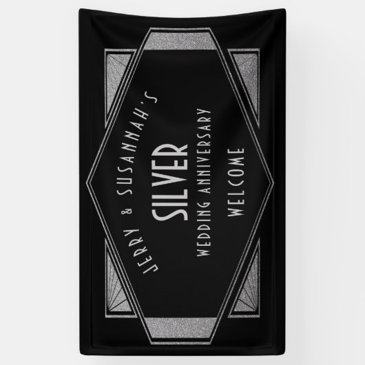 Art Deco Frame Silver Anniversary Namen Black Banner (Vertikal)