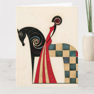 Art Deco Frau auf einem geometrischen schwarzen Pf Dankeskarte