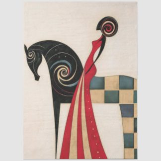 Art Deco Frau auf einem geometrischen schwarzen Pf Seidenpapier