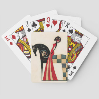 Art Deco Frau auf einem geometrischen schwarzen Pf Spielkarten