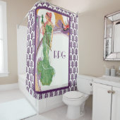 Art-Deco-Frau grün mit Monogramm Duschvorhang (Beispiel)