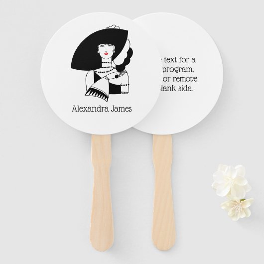 Art Deco Frau in Big Hat Gloves RL Fächer (Vorne und Hinten)