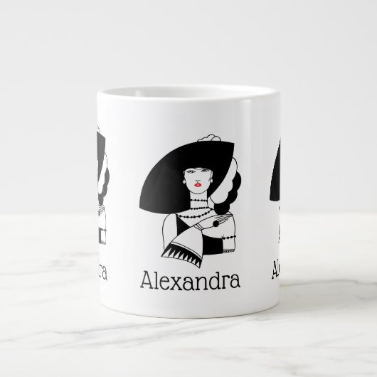 Art Deco Frau in Big Hat Gloves RL Jumbo-Tasse (Vorderseite)
