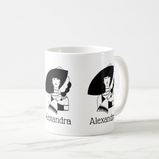 Art Deco Frau in Big Hat Gloves RL Kaffeetasse (VorderseiteRechts)