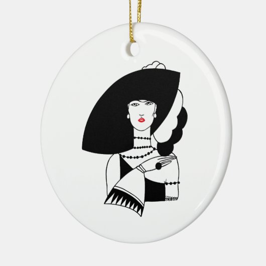 Art Deco Frau in Big Hat Gloves RL Keramikornament (Links)