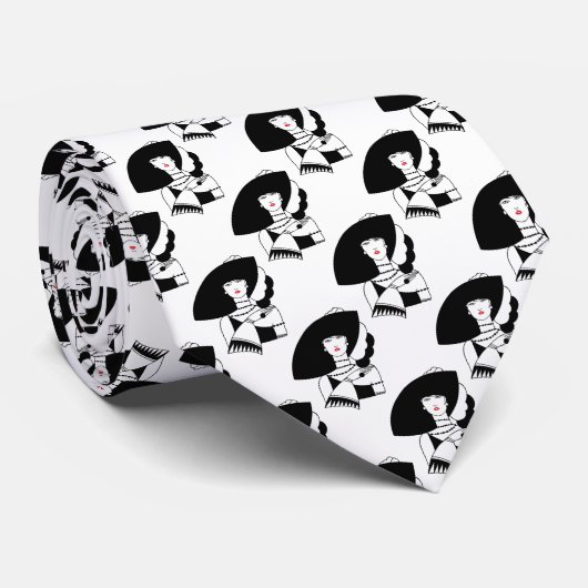 Art Deco Frau in Big Hat Gloves RL Krawatte (Gerollt)