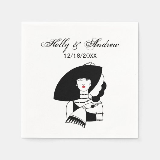 Art Deco Frau in Big Hat Gloves RL Serviette (Vorderseite)