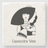 Art Deco Frau in Big Hat Gloves RL Steinuntersetzer (Vorderseite)