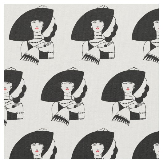 Art Deco Frau in Big Hat Gloves RL Stoff (Nahaufnahme)