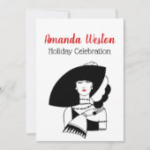 Art Deco Frau in Big Hat Gloves RL Weihnachten Wei Einladung (Vorderseite)