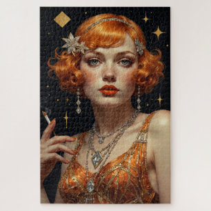 Art Deco Frau in Orange Puzzle