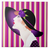 Art-Deco-Frau mit großem Hut Fliese (Vorderseite)