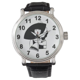 Art Deco Frau mit großem Hut Handschuhe RL Armbanduhr