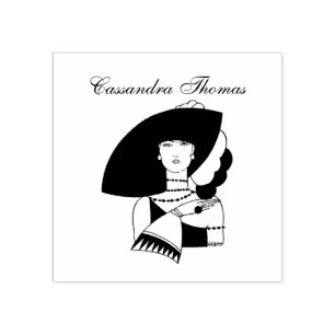 Art Deco Frau mit großem Hut Handschuhe RL Gummistempel