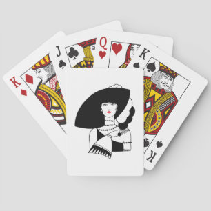 Art Deco Frau mit großem Hut Handschuhe RL Spielkarten