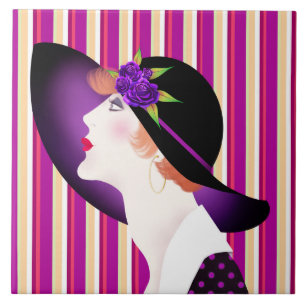 Art Deco Frau mit großer Hut Fliese