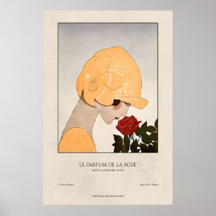 Art Deco Frau mit Rosen-Druck Französischer Vintag Poster