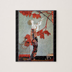Art Deco Frau und der Papagei Puzzle