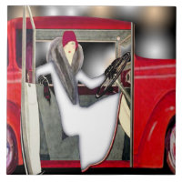 Art-Deco-Frauen im roten Sportwagen