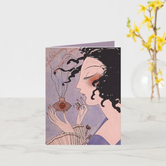 Art Deco French Parfum Ad Note Card Karte (Gelbe Blume)