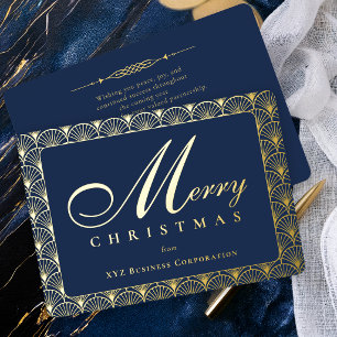 Art Deco Frohe Weihnachten Navy Geschäftskarte Folien Feiertagskarte