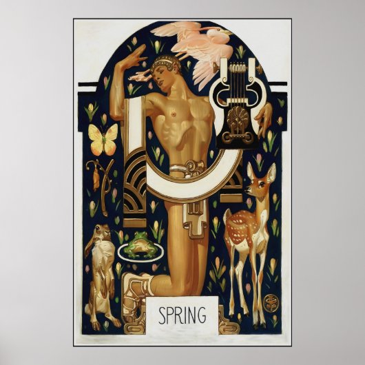 Art Deco FRÜHLING – Apollo und Tiere Poster (Vorne)