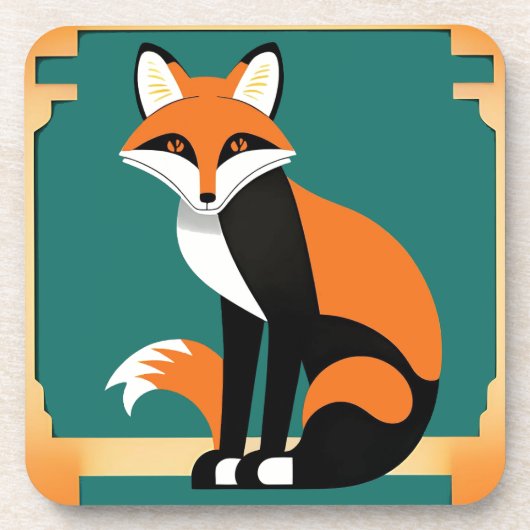 Art Deco Fuchs Untersetzer-Set Getränkeuntersetzer (Vorderseite)