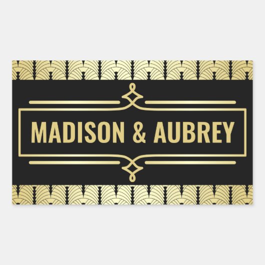Art Deco Gastgeschenk Hochzeit Ihr Name Gold Black Rechteckiger Aufkleber (Vorderseite)
