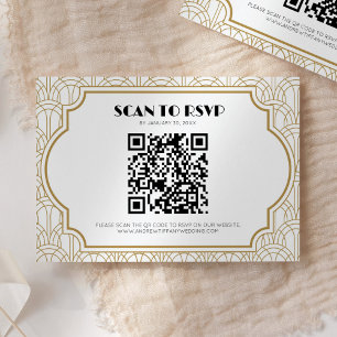 Art Deco Gatsby 1920s Wedding White Gold QR Code RSVP Karte