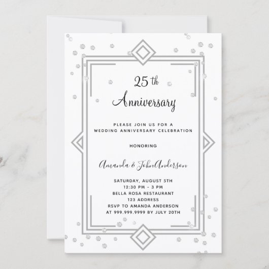 Art Deco Gatsby 25th diamonds wedding anniversary Einladung (Vorderseite)
