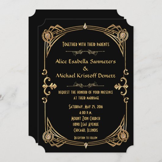 Art Deco Gatsby Art Wedding Einladung (Vorne/Hinten)