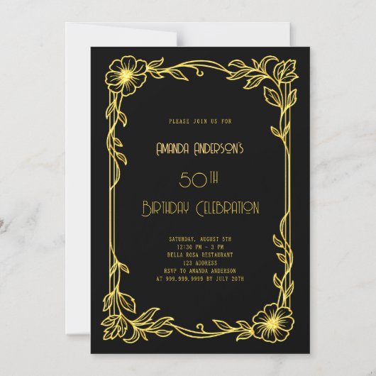 Art Deco Gatsby black gold birthday Magneteinladung (Vorderseite)