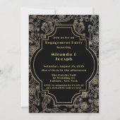 Art Deco Gatsby Black Gold Blume Engagement Party Einladung (Vorderseite)
