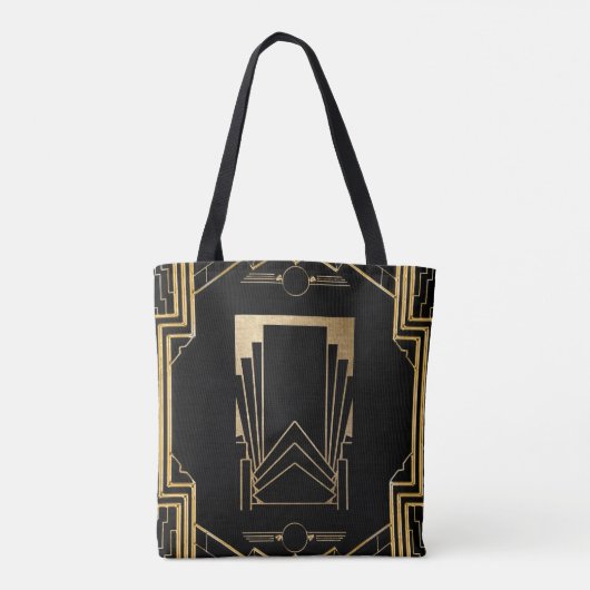 Art Deco Gatsby Black & Gold Design Tasche (Rückseite)