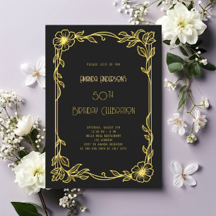 Art Deco Gatsby Black Gold Geburtstag Einladung