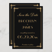 Art Deco Gatsby Black Save the Date Cards Einladung (Vorne/Hinten)