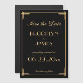 Art Deco Gatsby Black Save the Date Magneteinladung (Vorne/Hinten)