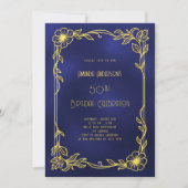 Art Deco Gatsby blue gold birthday Einladung (Vorderseite)