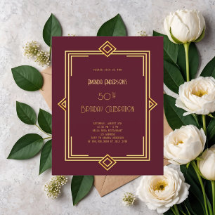 Art Deco Gatsby burgundy Gold Einladung zum Geburt