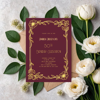 Art Deco Gatsby burgundy Gold Geburtstag Einladung