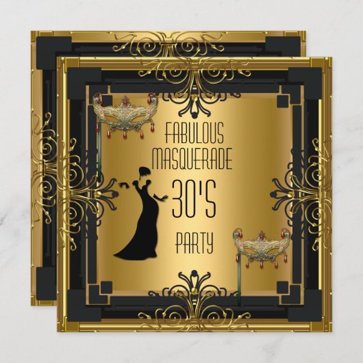 ART DECO Gatsby Fabulous Masquerade 30er Party Einladung (Vorne/Hinten)