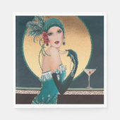Art Deco Gatsby Girl mit Cocktail Paper Serviette (Vorderseite)