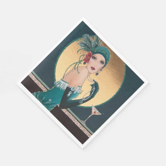 Art Deco Gatsby Girl mit Cocktail Paper Serviette (Ecke)